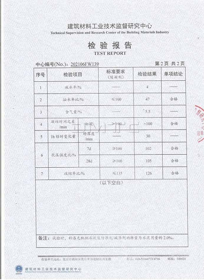 液態(tài)無機納米防滲劑報告主要參數(shù)